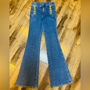 Derek Lam Blue Flare Jeans with Gold Buttons Mid- Rise